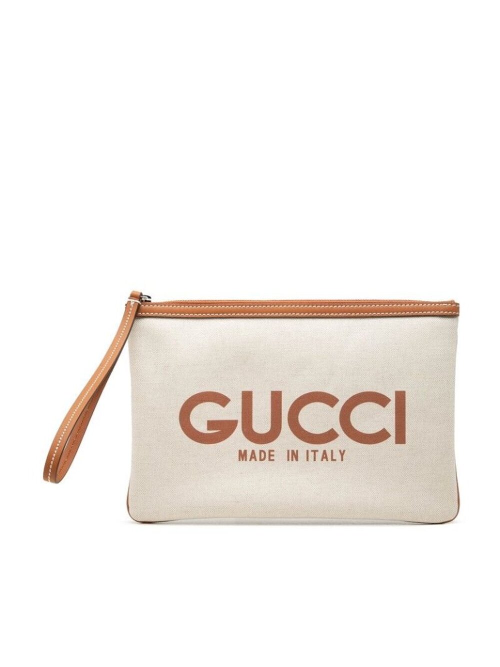 Gucci GG Supreme Logo Print Clutch Ivory Brown Canvas Leather